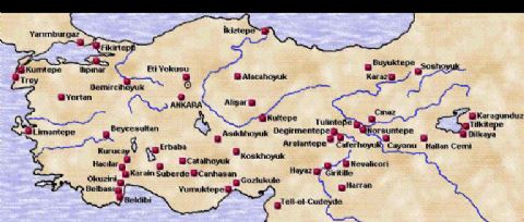 First Living in Turkey Map, archeological Sites in Turkey Map,Catalhoyuk Map, Hattusas Map, Alacahoyuk Map