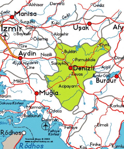 Pamukkale Map, Denizli Map, Map of Denizli, Pamukkale Turkey Map, Map of Pamukkale,